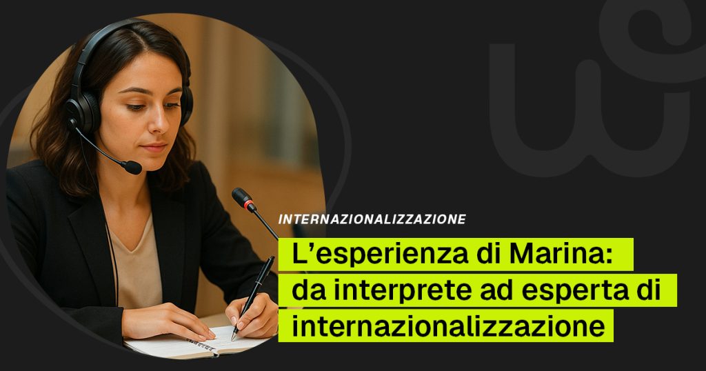 Interprete simultanea in cabina durante evento di internazionalizzazione